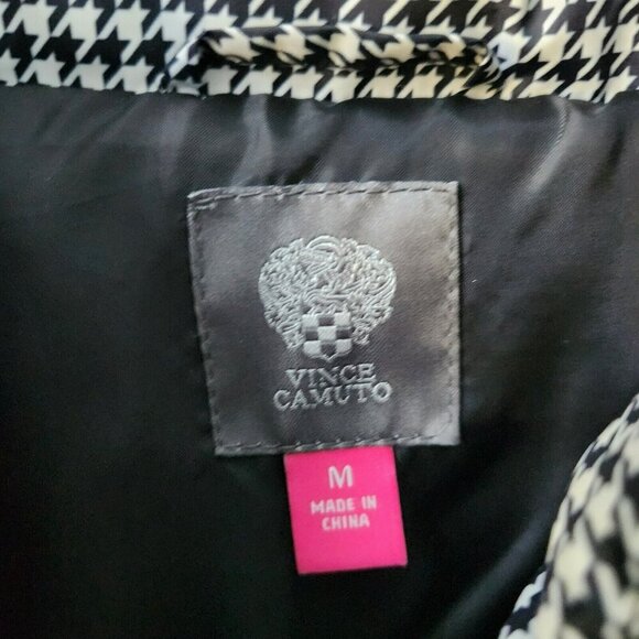 Vince Camuto Puffer Jacket Women Medium Zip Up Houndstooth Print Black White NWT - Picture 7 of 16
